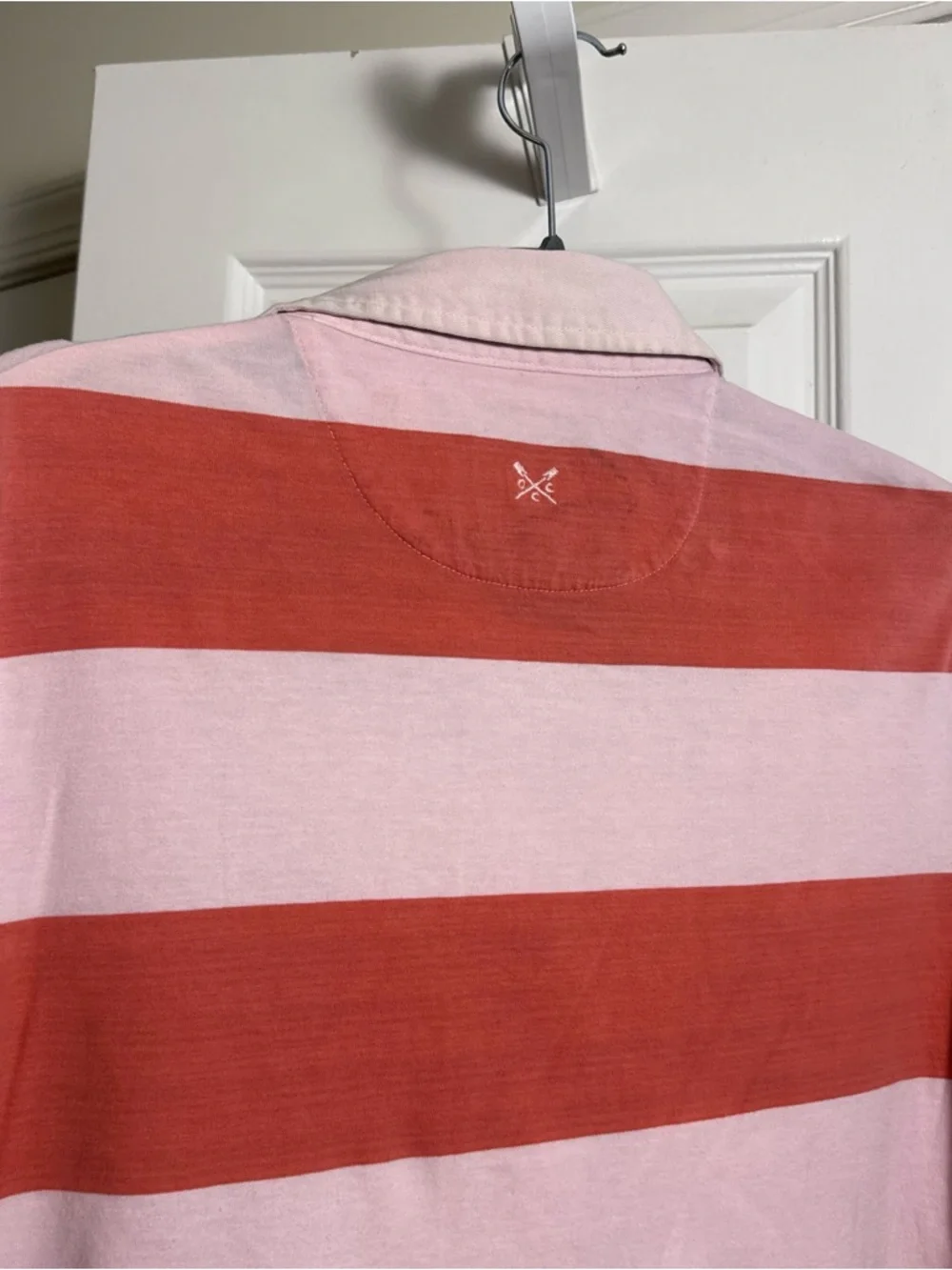 Crew Clothing Company Pink Orange Striped Rugby Shirt Preppy Coastal Top Size 12 - Picture 10 of 10